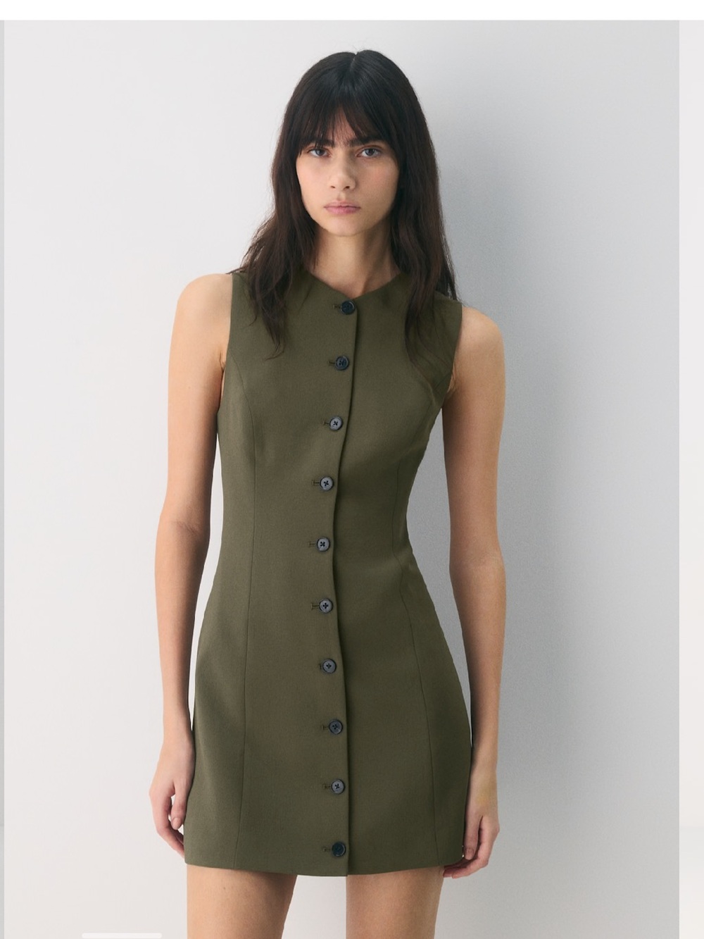 Aritzia Olive Green Sleeveless Button-Down Mini Dress
